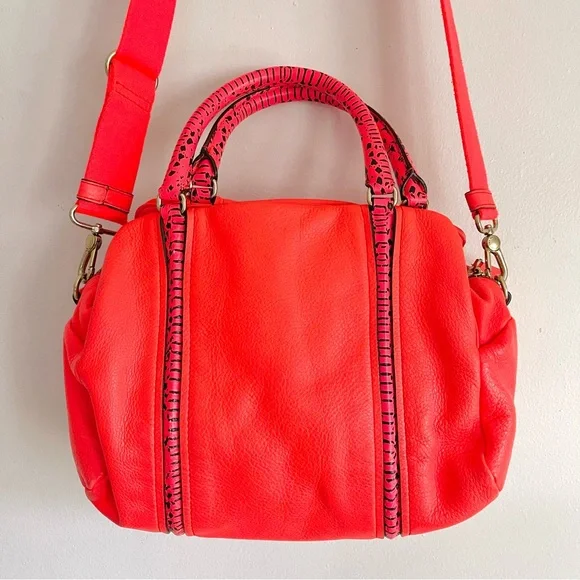 Marc By Marc Jacobs Q Snake Satchel Crossbody Bag Leather Multi Neon Orange Pink - Picture 2 of 16